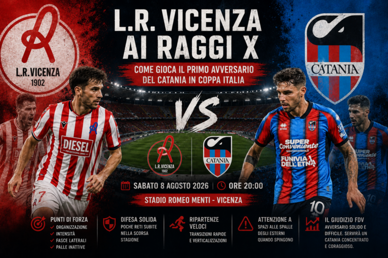 Giocatori del L.R. Vicenza durante una partita prima della sfida contro il Catania in Coppa Italia.