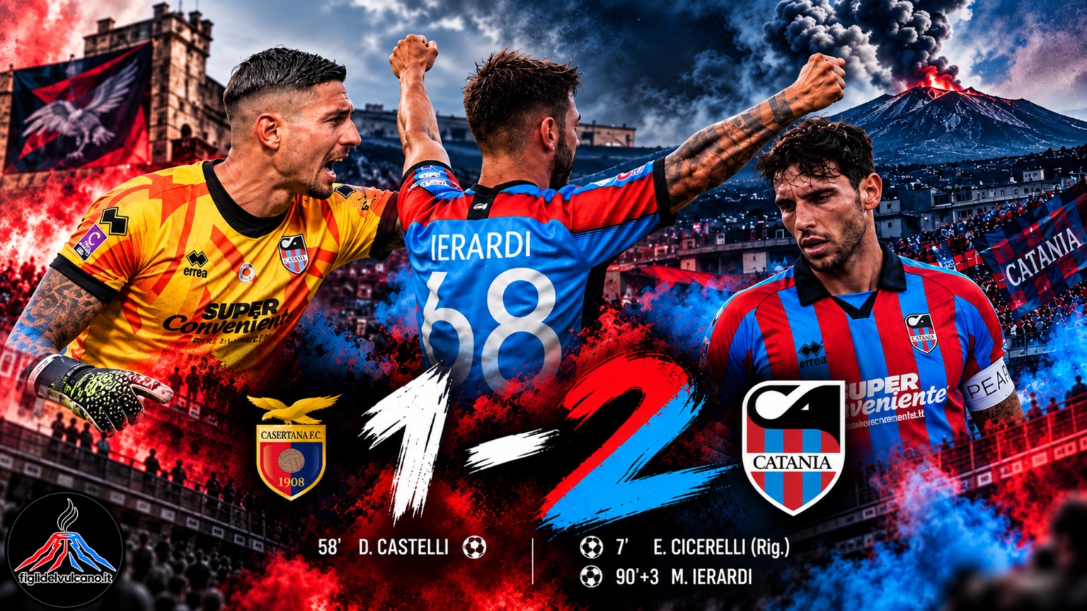 Casertana-Catania 1-2: Dini, Ierardi e Cicerelli protagonisti